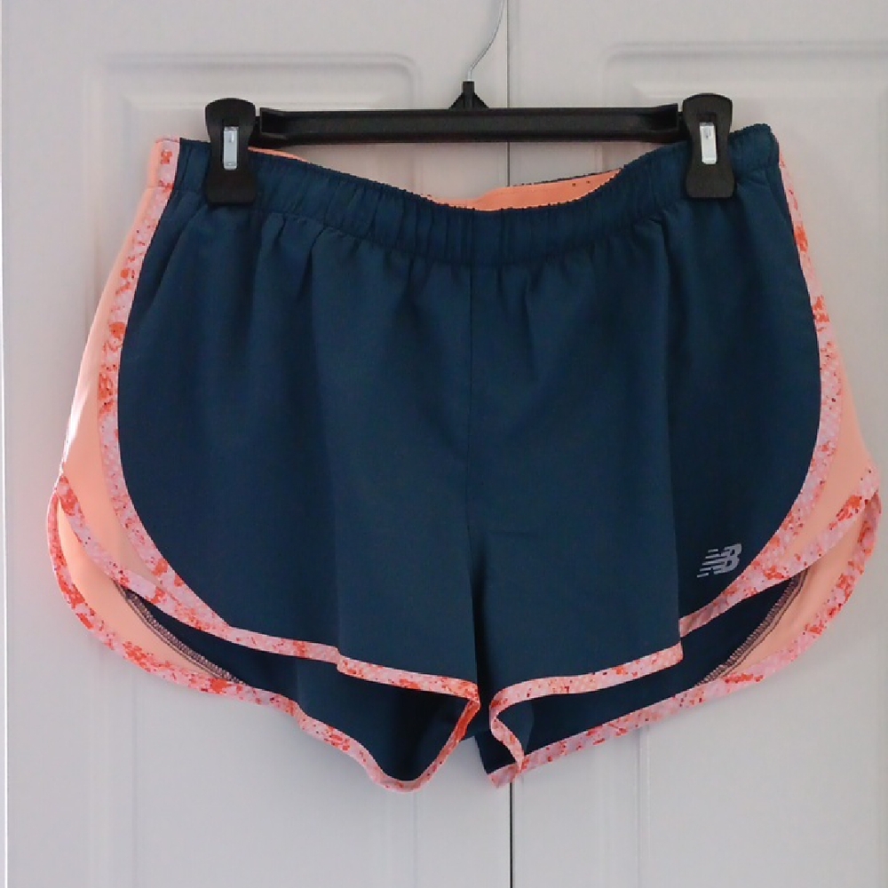 New Balance Grayish-Blue and Orange Athletic Lightweight Brief-Lined Shorts